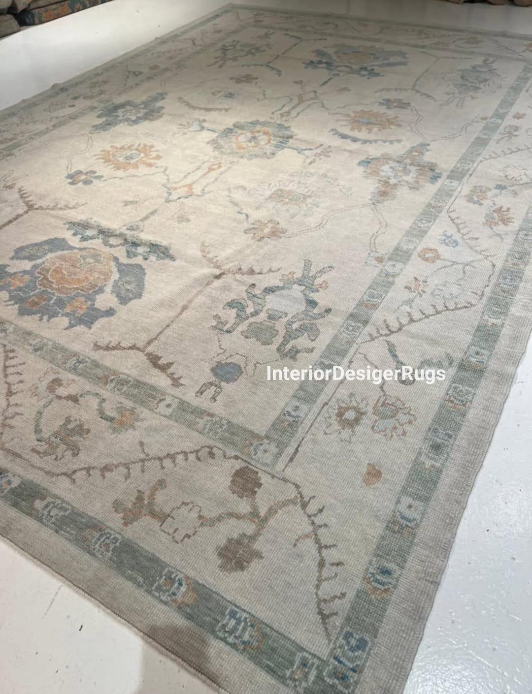 Vintage Muted Oushak Hand Knotted Rug 9x12 10x14 Beige Green Oriental Pattern Rug Soft Turkish Style Rug Family Room Pre Order