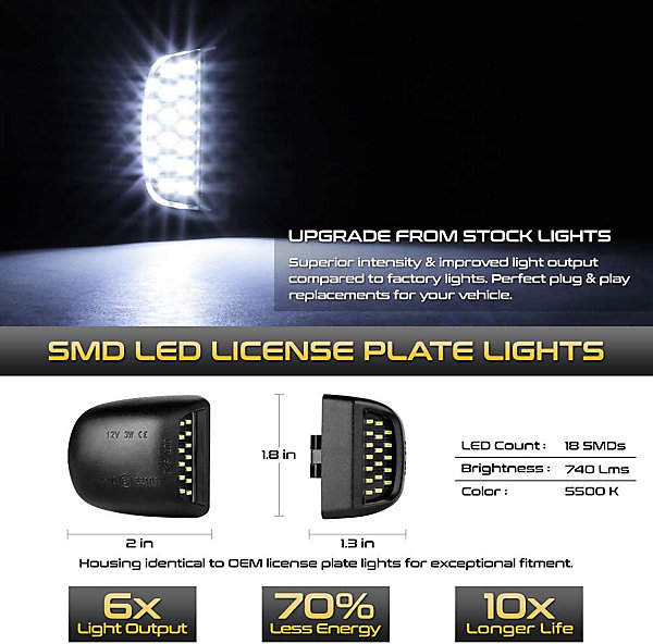 BASHLWUA éclairage de plaque d'immatriculation à LED pour Cadillac Escalade, Chevrolet Silverado 1500, 2500, 3500, Suburban, Tahoe