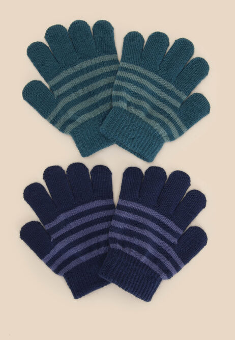 Younger Boys 2pk Blue Stripe Touch Screen Gloves