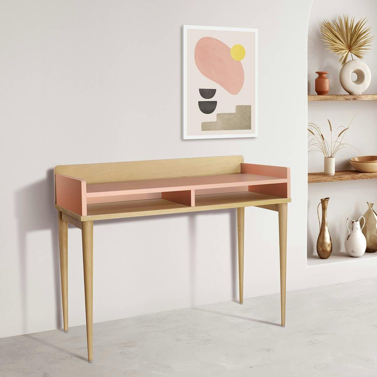 ROCK - Bureau compact en bois - chene naturel rose blush