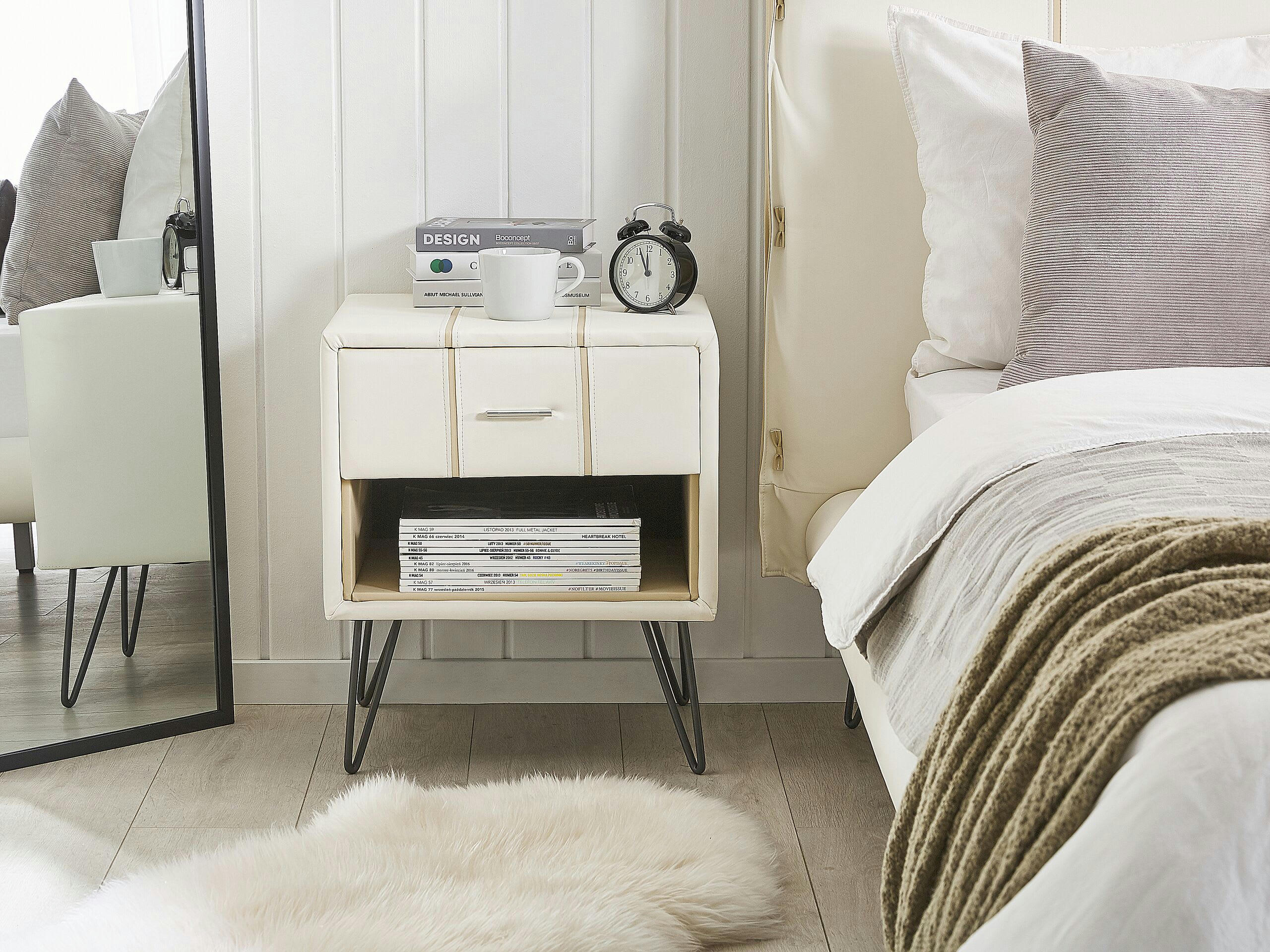 BETIN - Table de chevet en cuir PU blanc