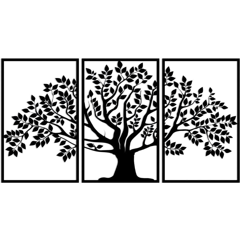 - Décoration murale triptyque arbre de vie en métal noir 111x60 cm