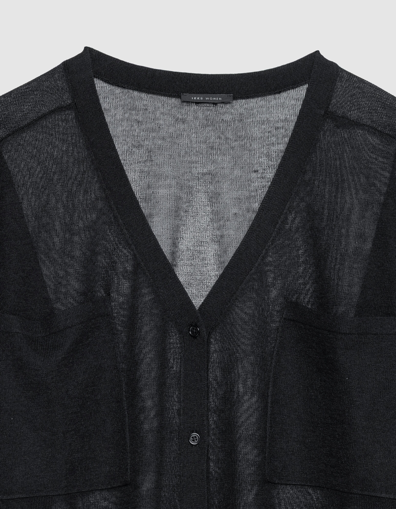 Cardigan manches longues noir tricot poches poitrine Femme