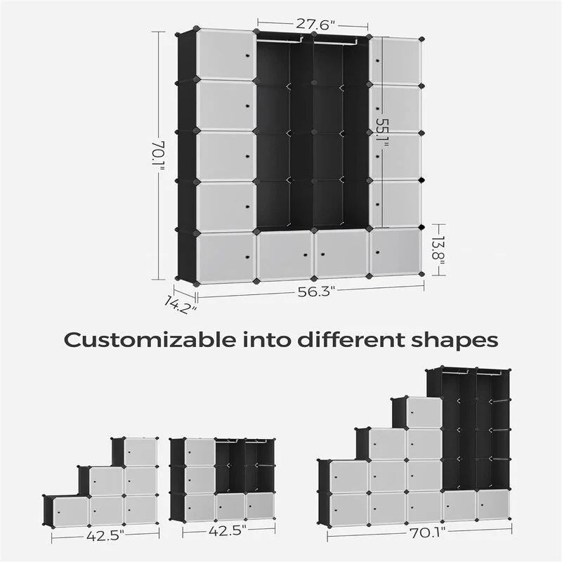 Cube Storage Organzier Portable Wardrobe Closet - 56.3L x 14.2W x 70.1H