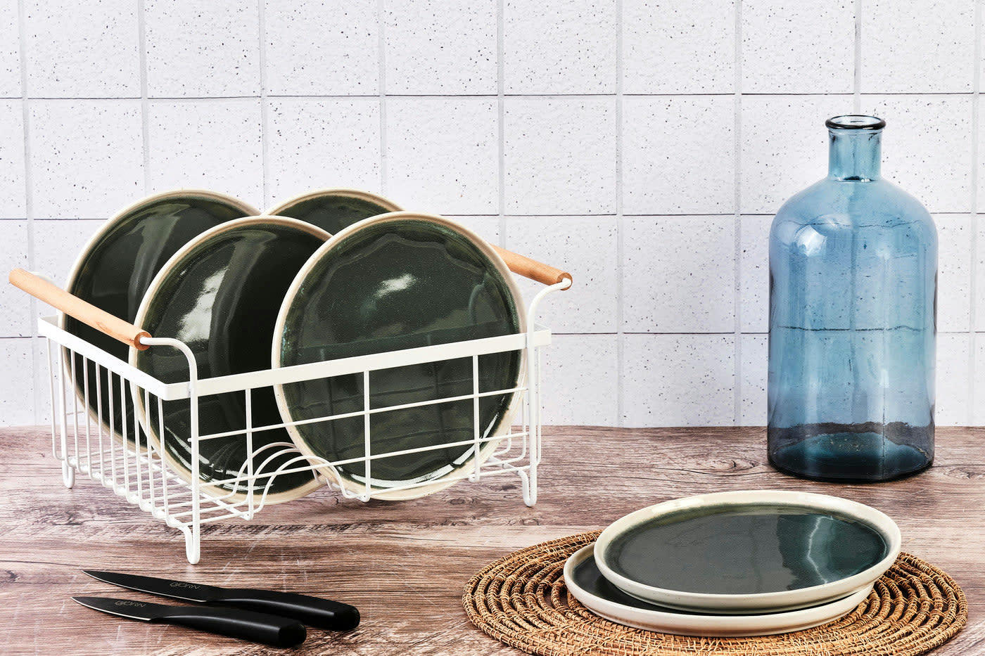 OXYGEN - Lot de 6 assiettes à dessert en grès vert D21,5