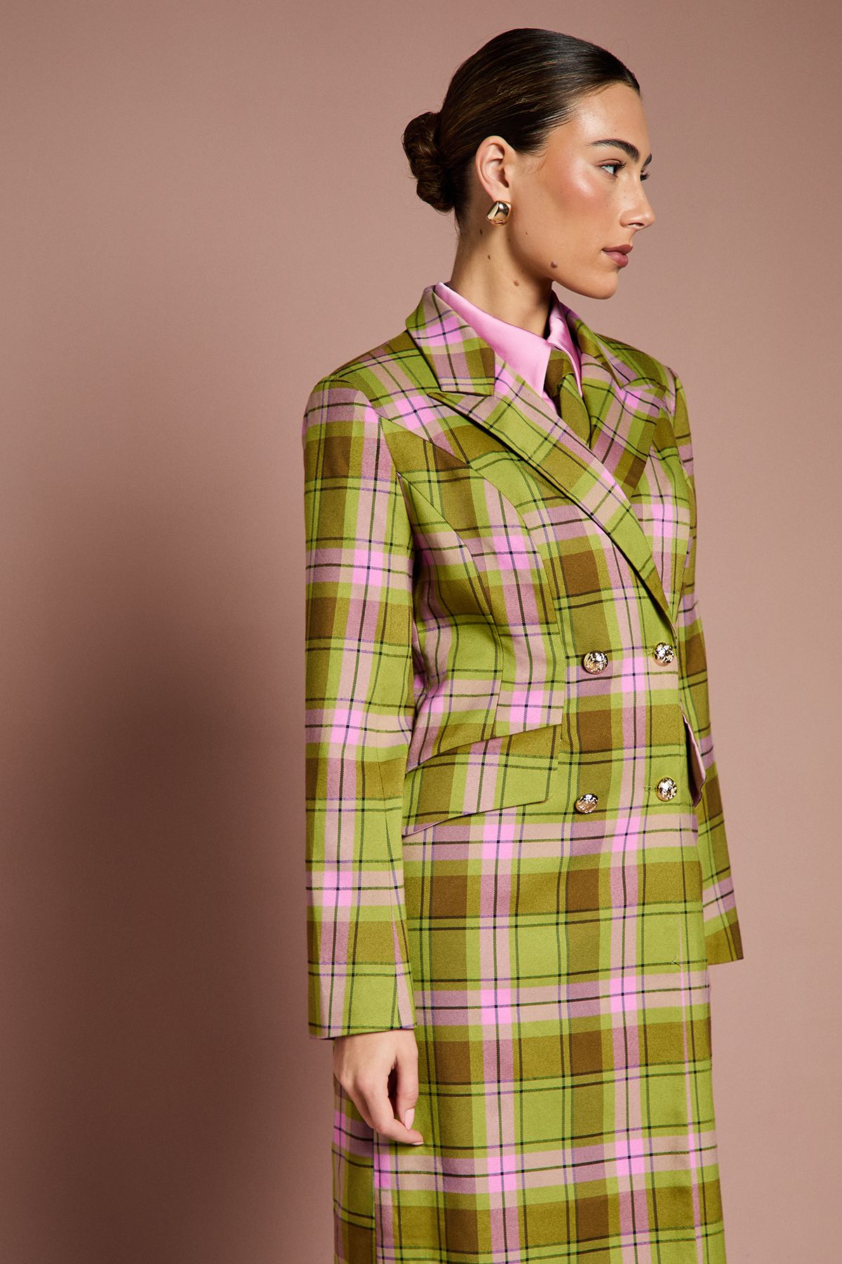 Coast Lisa Tan Check Double Breasted Formal Coat