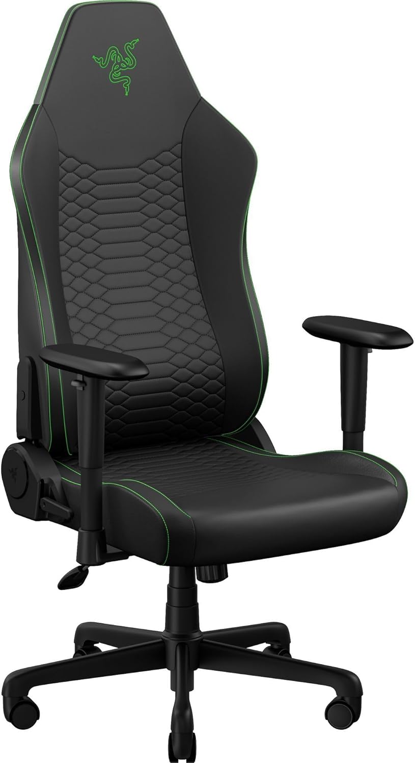 Razer Iskur V2 X NewGen Ergonomic Gaming Chair: Gen-2 EPU Leather with Cooltouch - Lumbar Support - Ultra-Wide Base - Foam Cushions - Adjustable 152 Degree Recline - 2D Armrests - Black/Green