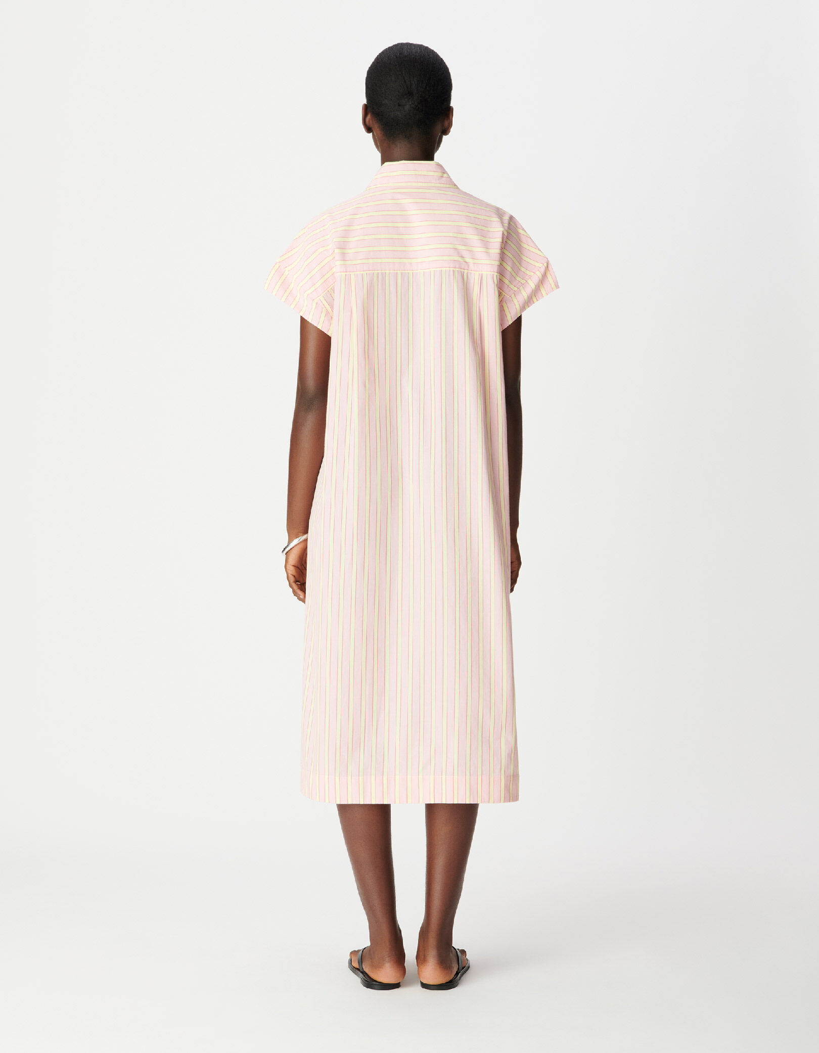 Robe chemise midi rose motif rayures Femme