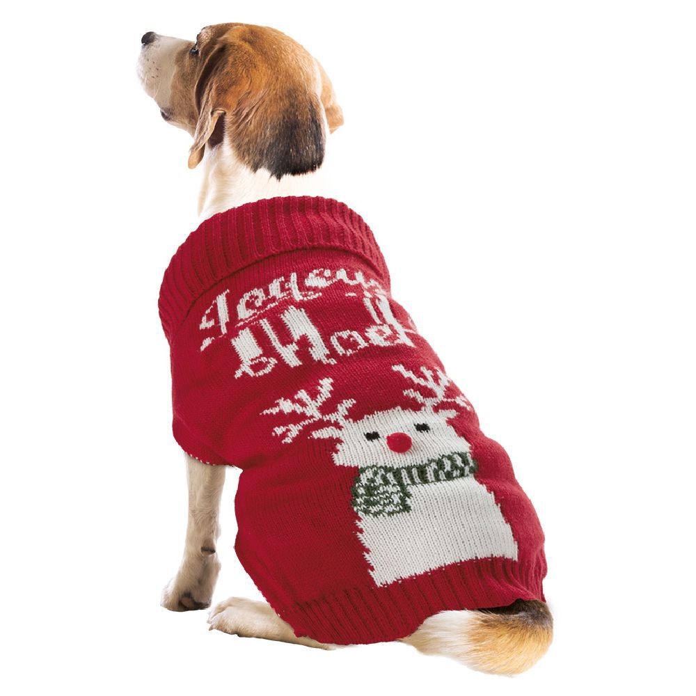 Pull renne de No&euml;l pour chien avec pompon taille S