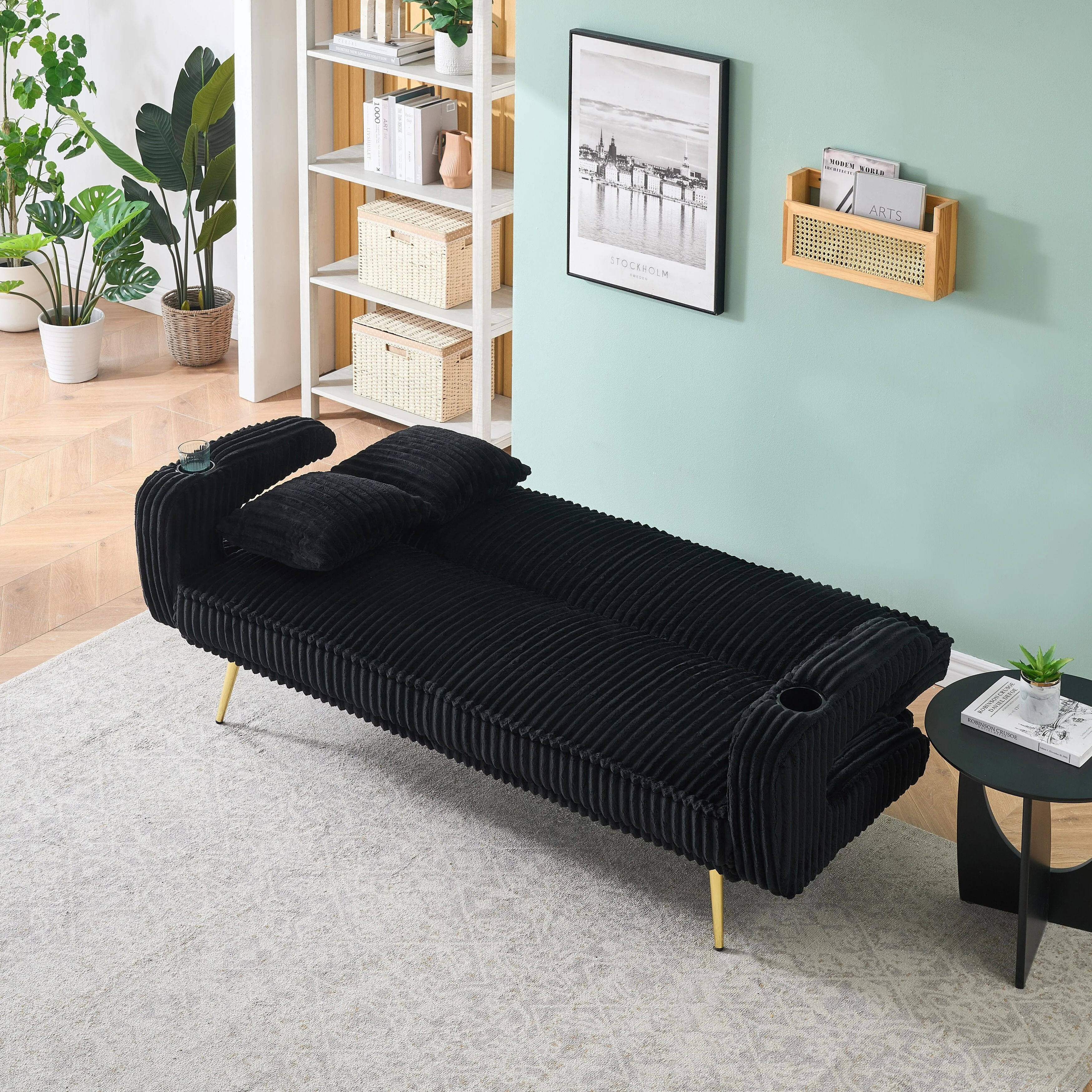 Straight-Row Corduroy Sofa With Throw Pillows, Featuring A Minimalist Style