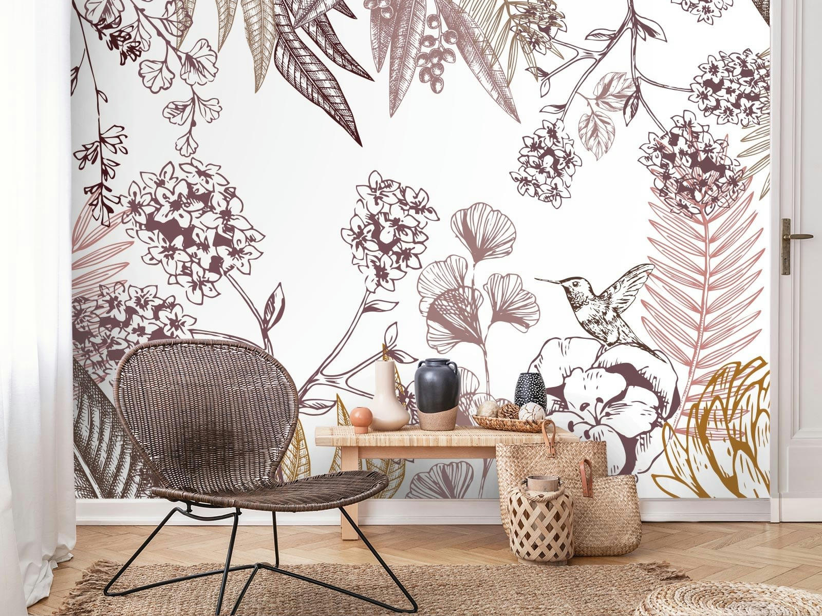 - Papier peint panoramique adhésif orée du bois terracotta 3m50x2m50