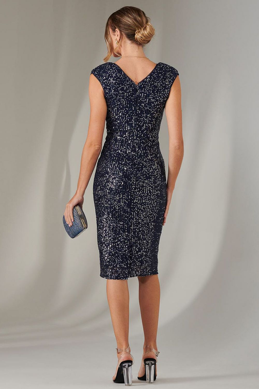Jolie Moi Wrap Bodice Sequin Midi Dress