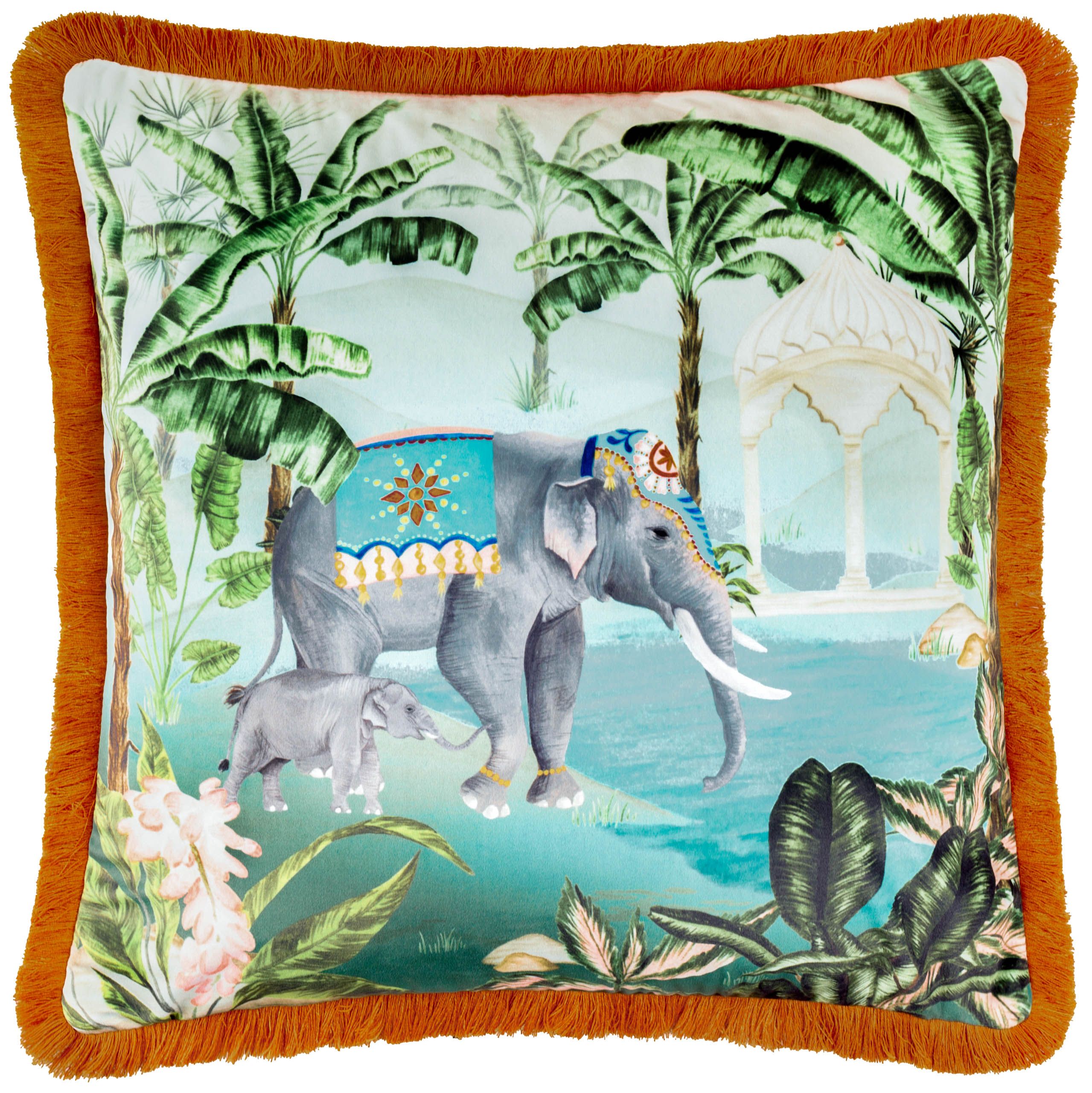 Paoletti Odisha Scene Printed Velvet Cushion