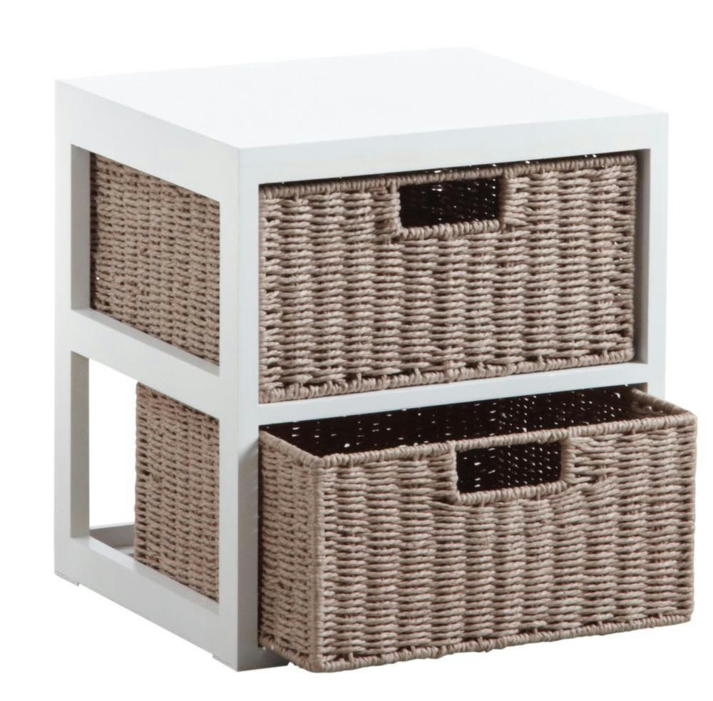 - Table de chevet 2 tiroirs en bois et papier cordé