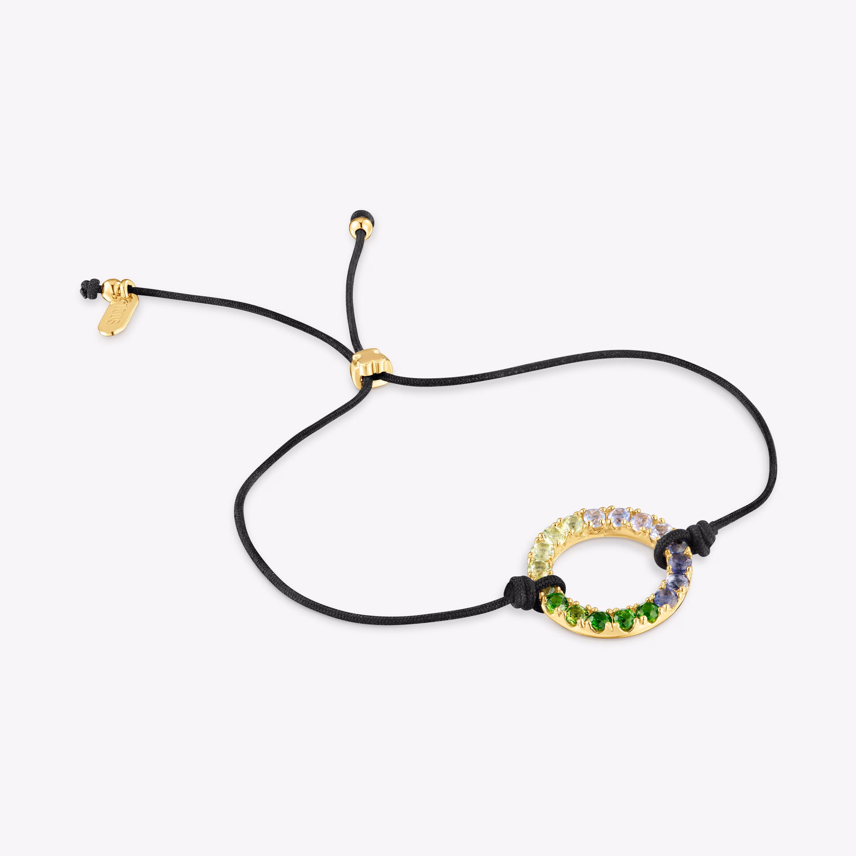 Pulsera con baño de oro 18 kt sobre plata, gemas y nylon negro Straight