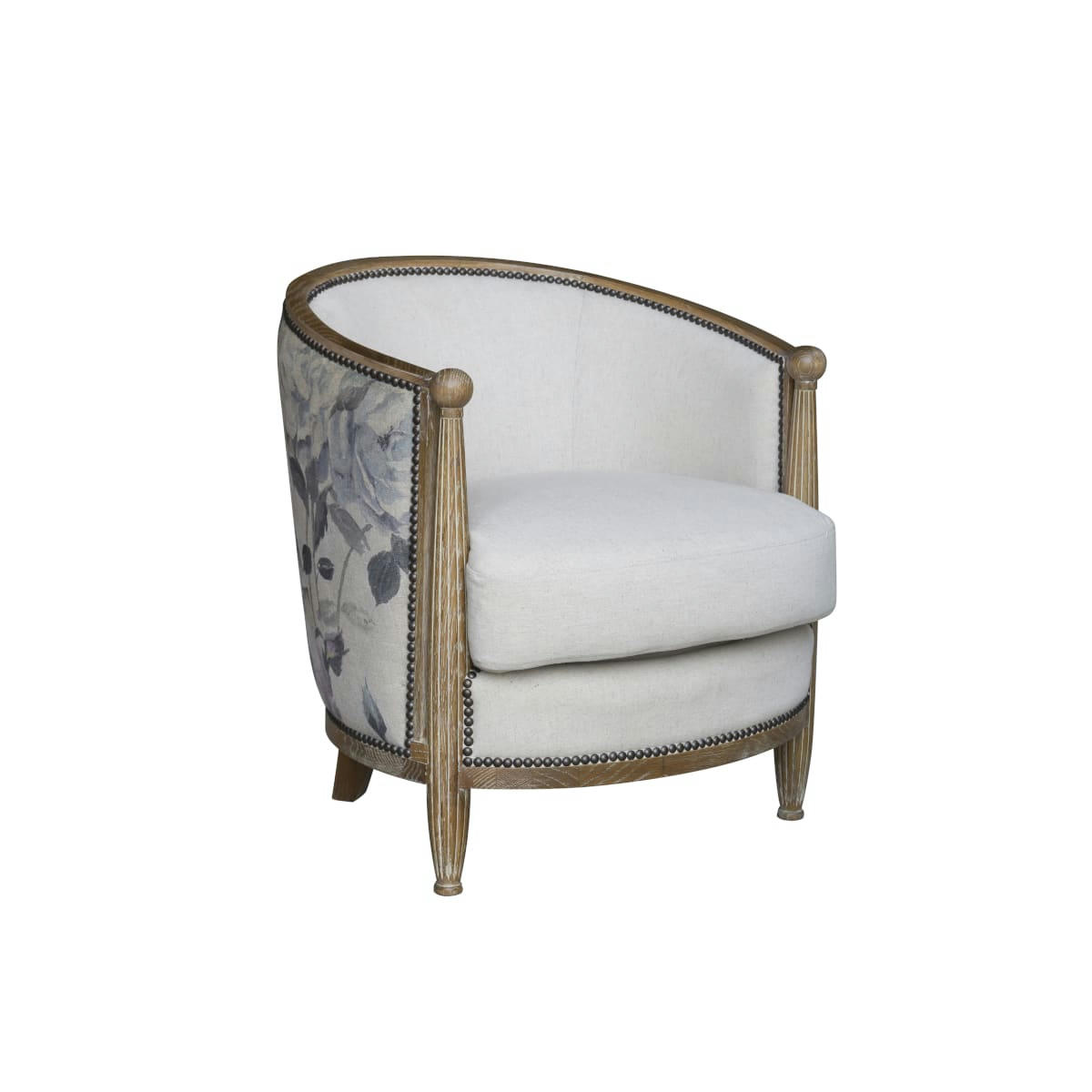 CAROLE - Petit fauteuil tonneau en lin beige