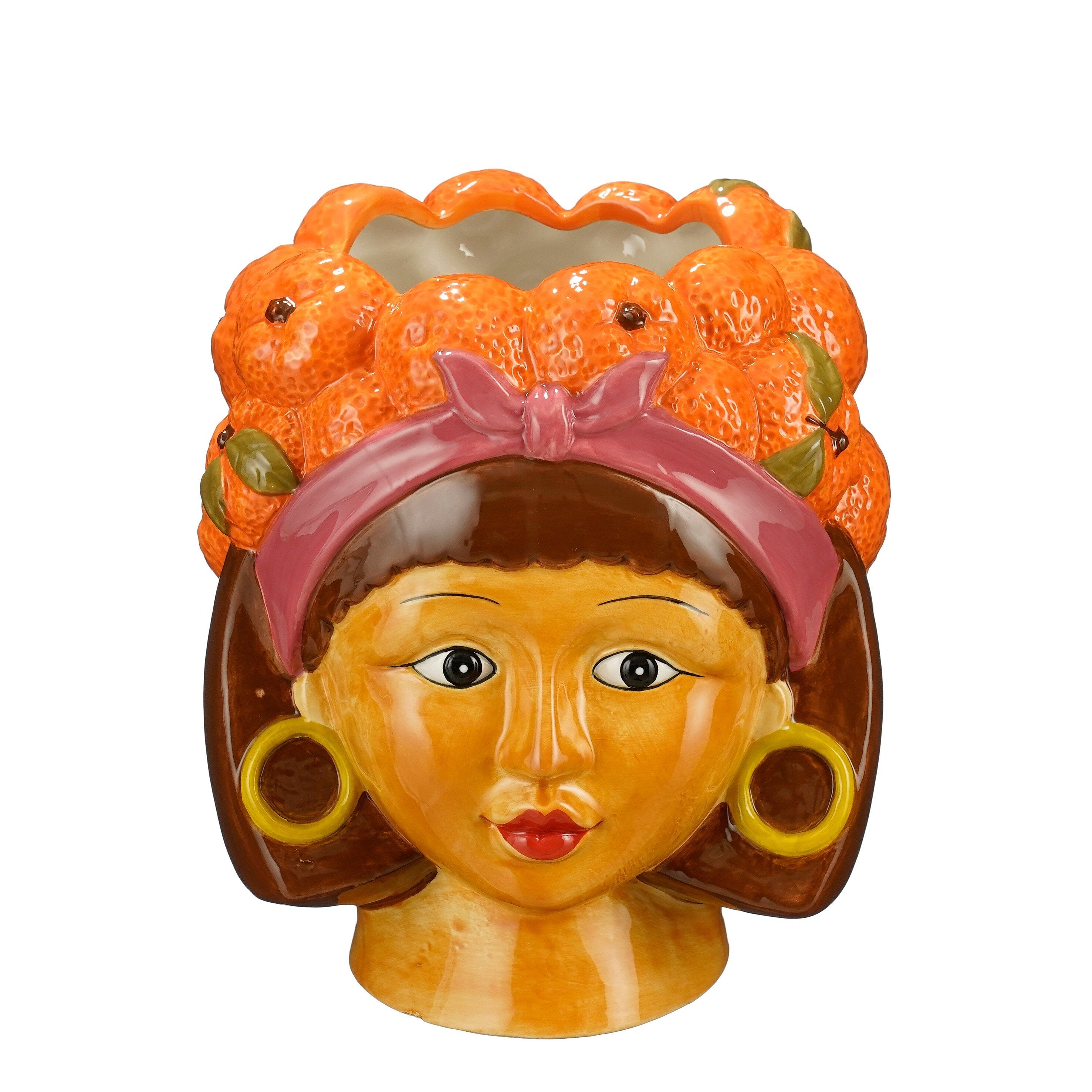 Mica Decorations Funny Bloempot Binnen - L20 x B20 x H22 cm - Dolomiet - Oranje