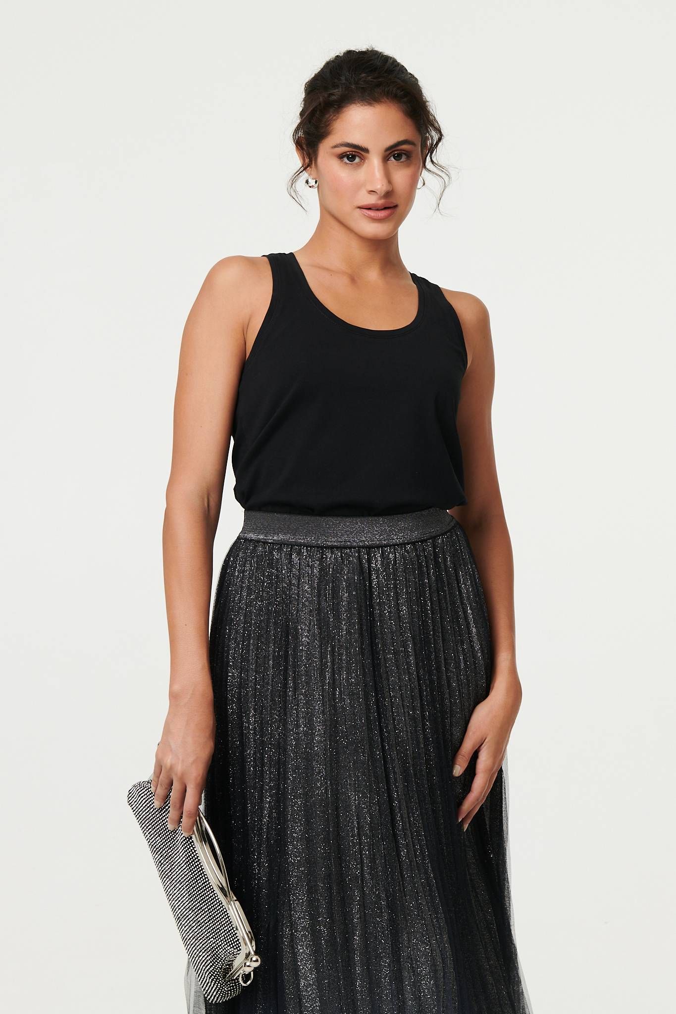 Izabel London Sparkly Semi Sheer High Waist Midi Skirt