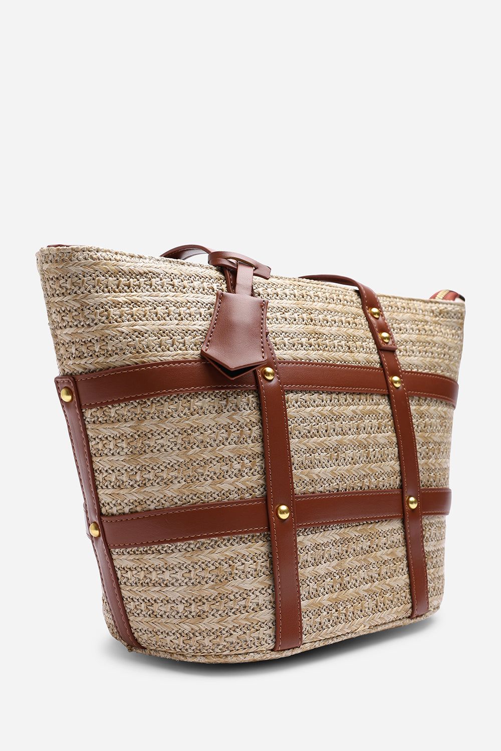 Where's That From Catalina Large Raffia Bag with Stud Detail