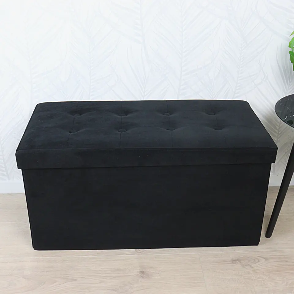 MISOU Opbergbox met Bank Velvet Zwart Opbergbank Poef met Opbergruimte