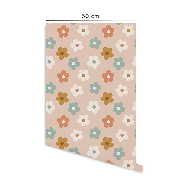 Papier peint adhésif marguerites multicolore en vinyle lavable et amovible - 1 rouleau 50x300 cm - Decochic