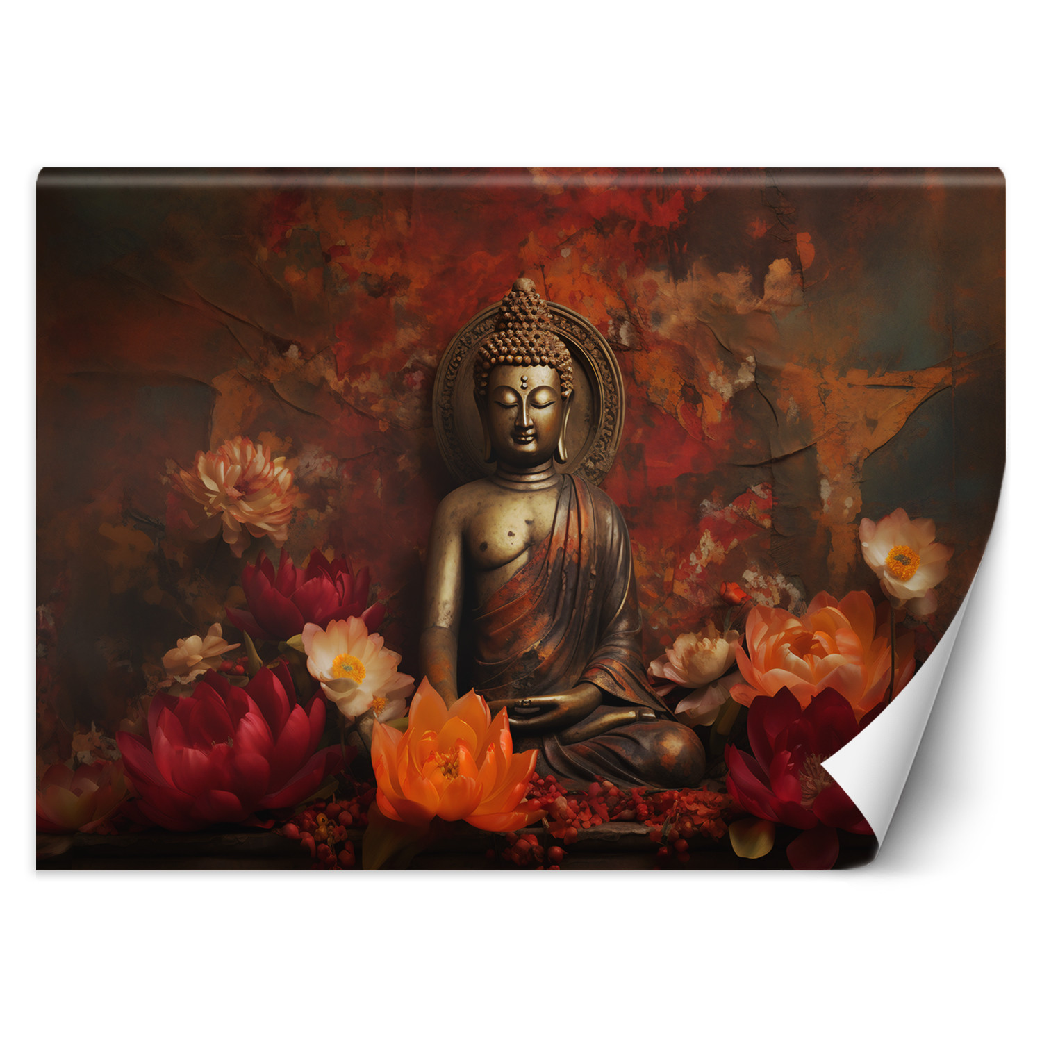 Feeby Fototapeta, Medytujący Budda i kolorowe kwiaty 150x105