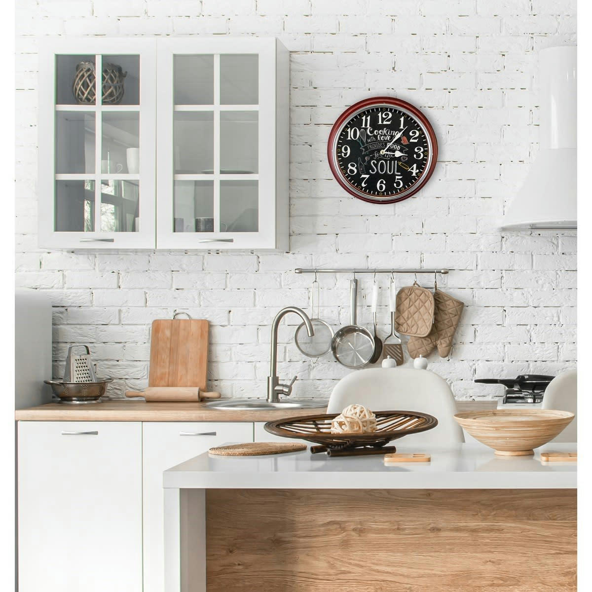 - Horloge ronde métal rouge filet alu 31x6x31cm