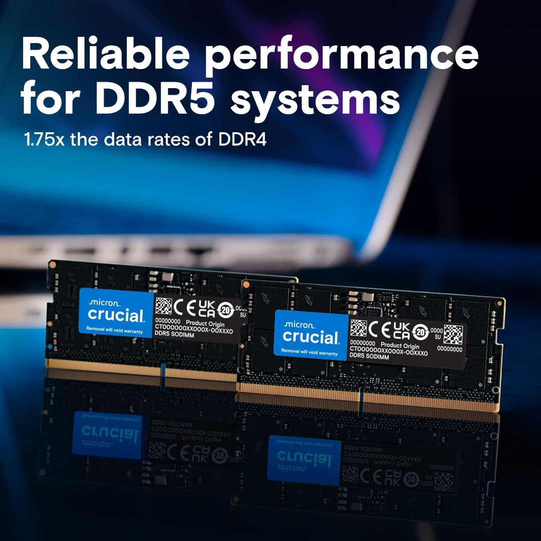 Crucial 32GB DDR5 RAM, 5600MHz (or 5200MHz or 4800MHz) Laptop Memory, SODIMM 262-Pin, Compatible with 13th Gen Intel Core and AMD Ryzen 6000 - CT32G56C46S5