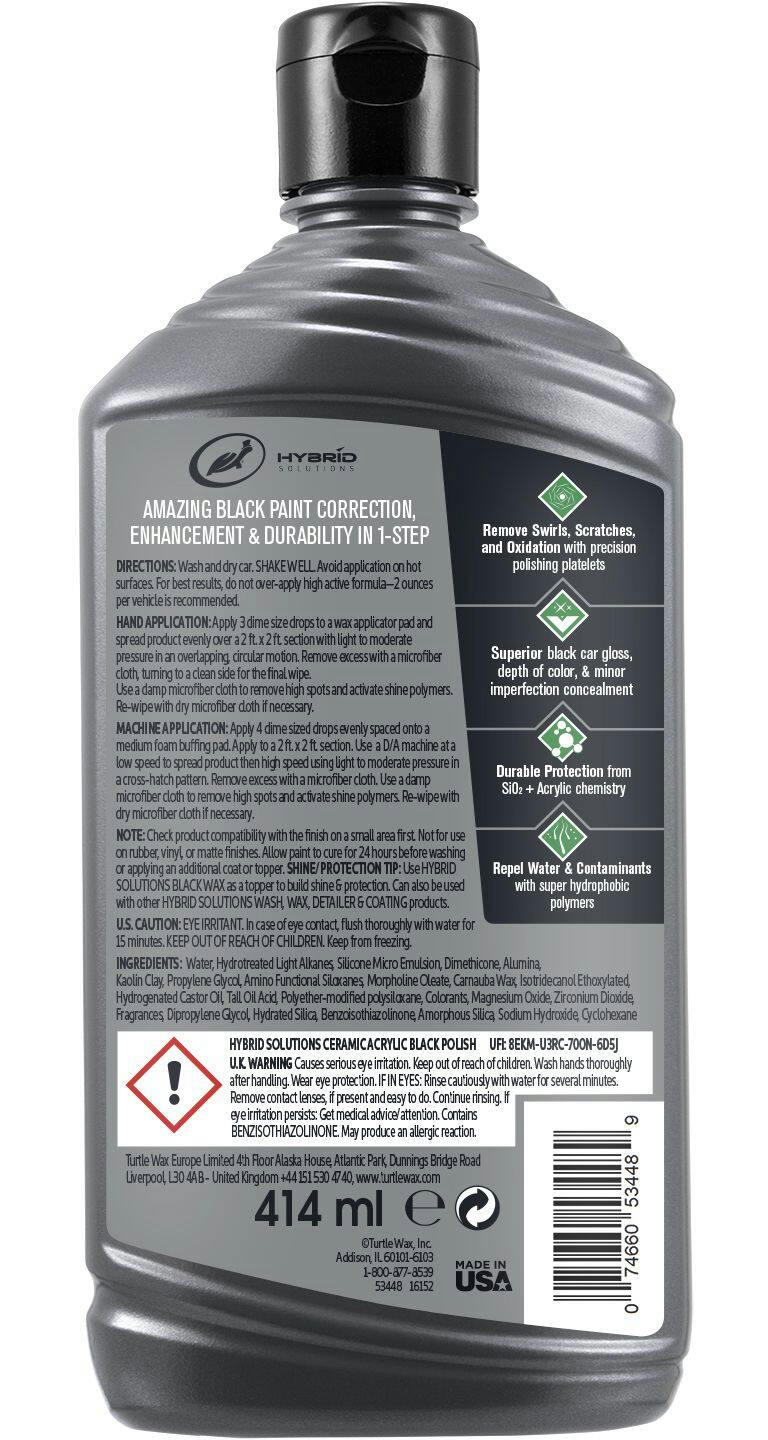 Turtle Wax Hybrid Solutions Ceramic Acrylic Car Black Polish, 414-mL