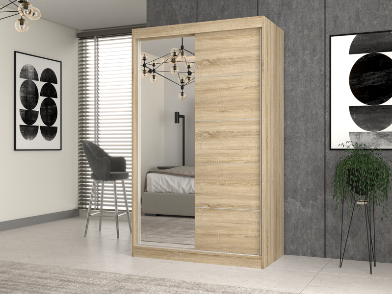 Szafa przesuwna Iga 120cm 1 lustro szprosy Dąb Sonoma