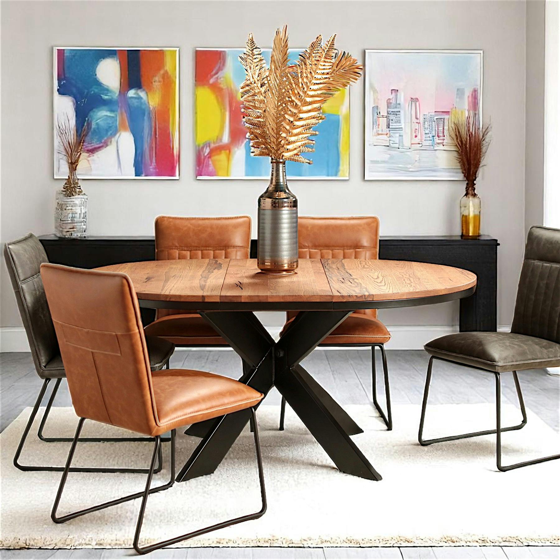 Table ronde extensible en chêne brun 120 cm PALERME
