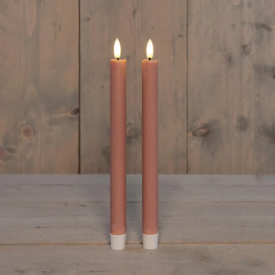 Anna Collection Led dinerkaarsen - 2x - roze - 25 cm - 3D vlam