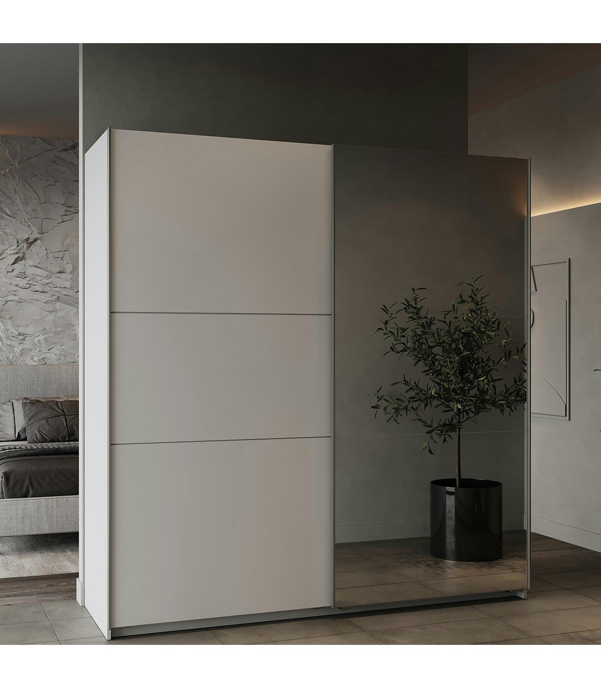 GHOST - Armoire 2 portes coulissantes et miroir - L194,5 cm