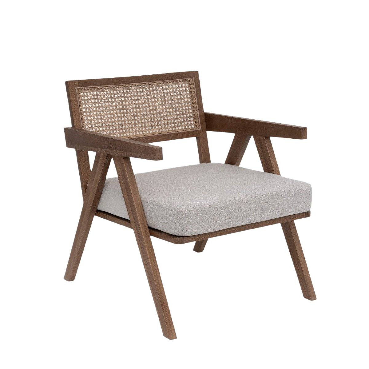 Fotel FEDELE drewniany dębowy z rattanem brązowy 63x75x75 cm HOMLA