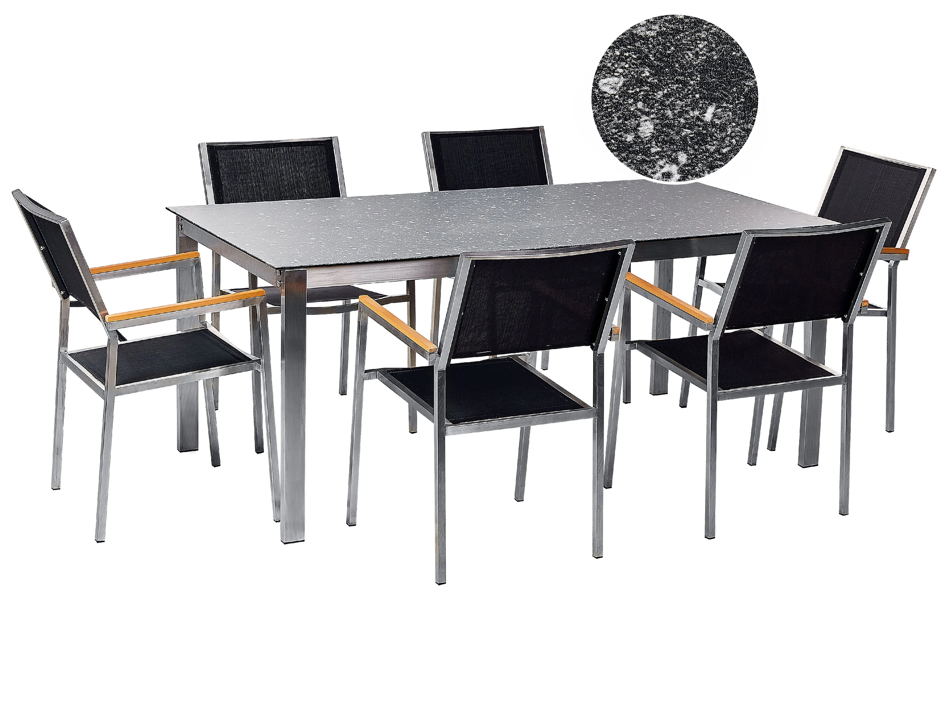 Garden Dining Set 4 Seater COSOLETO/GROSSETO Tempered Glass Granite Effect Black