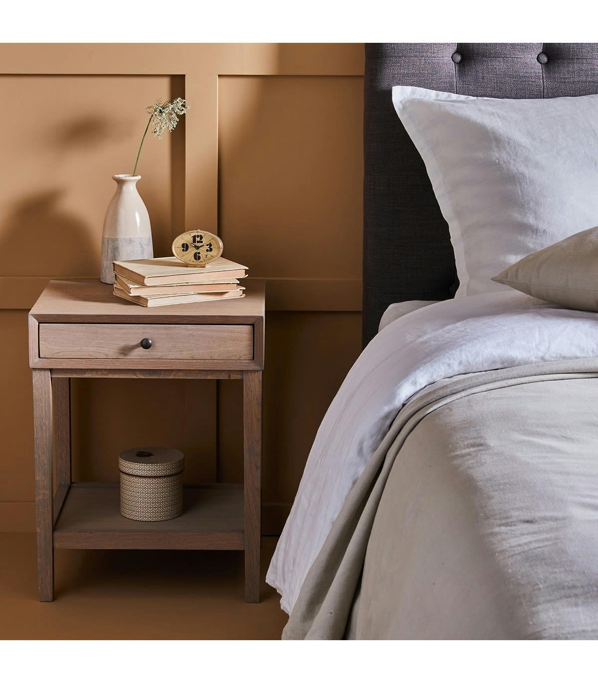 JOHN - Table de Chevet 1 Tiroir Décor chêne - L46 cm