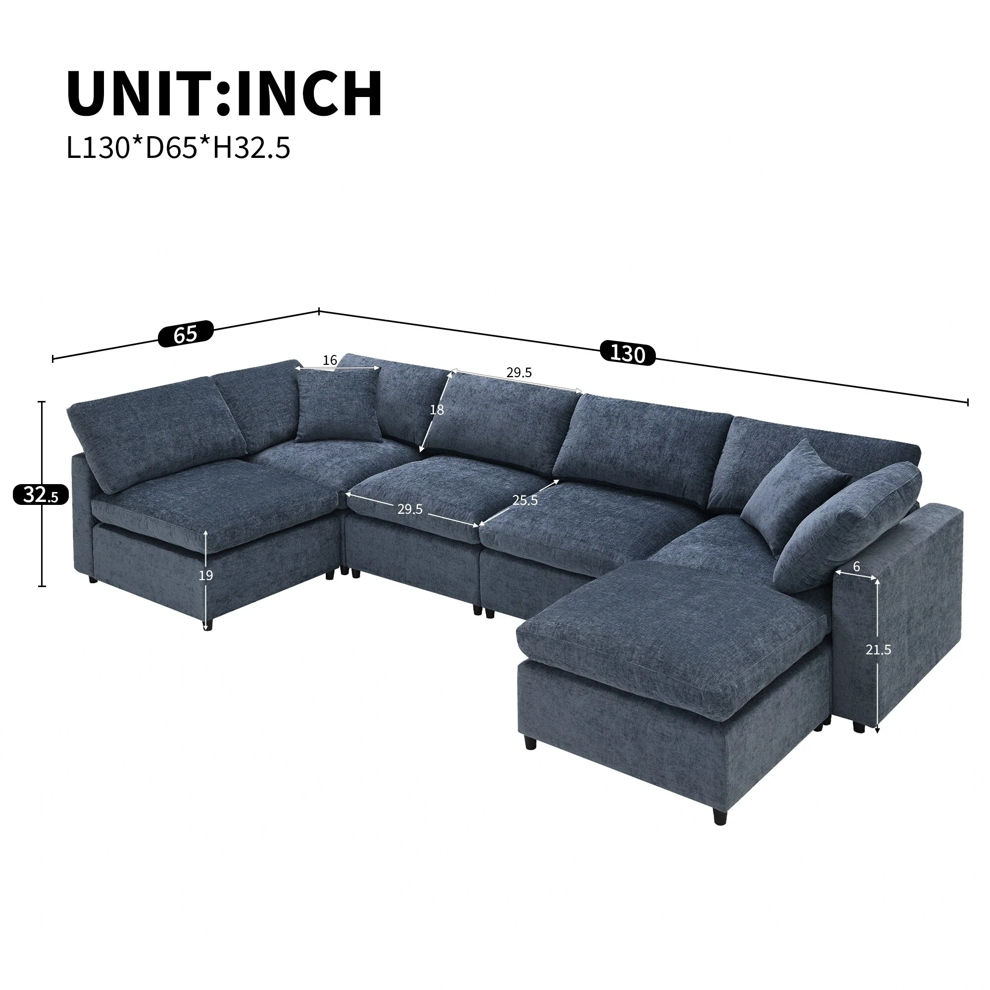 Chenille Sectional Couch Modular Cloud Sofa Bed Convertible U Shape Sleeper Sofa wOttoman, Deep Seat Recliner for Livingroom
