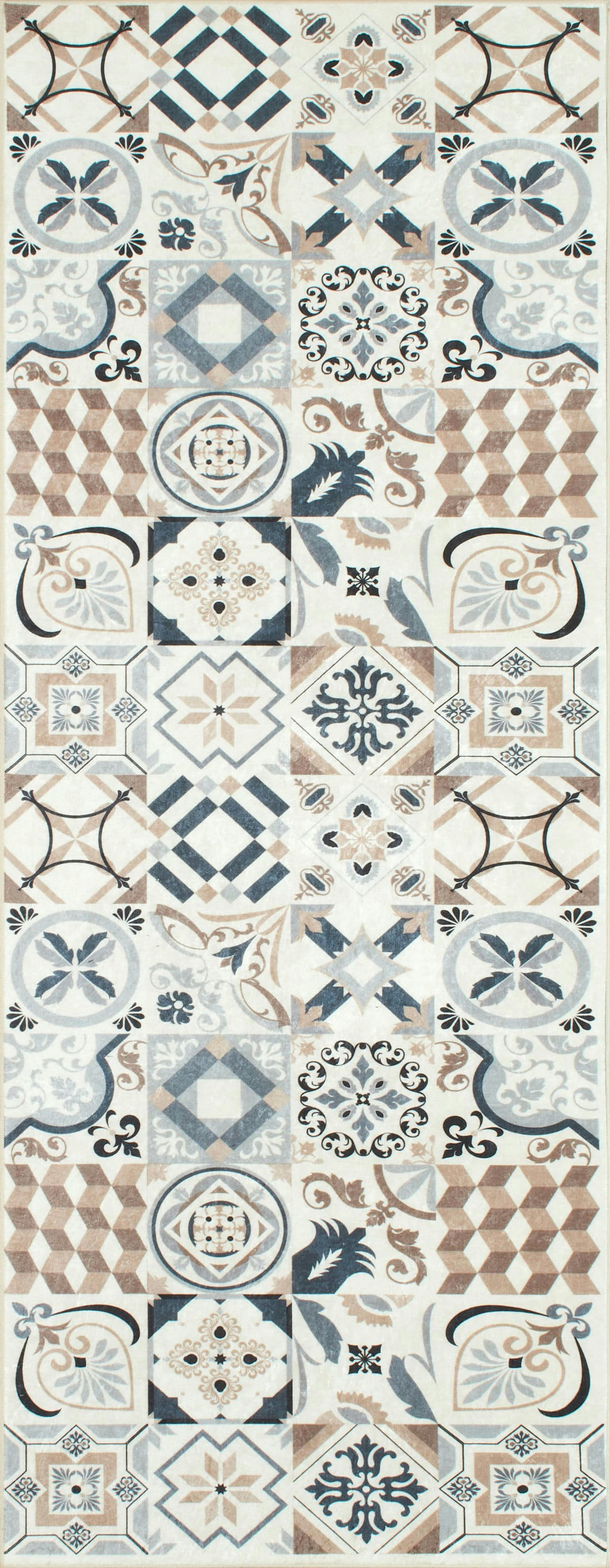 AZULEJO - Tapis de cuisine carreaux de ciment marron 70x180