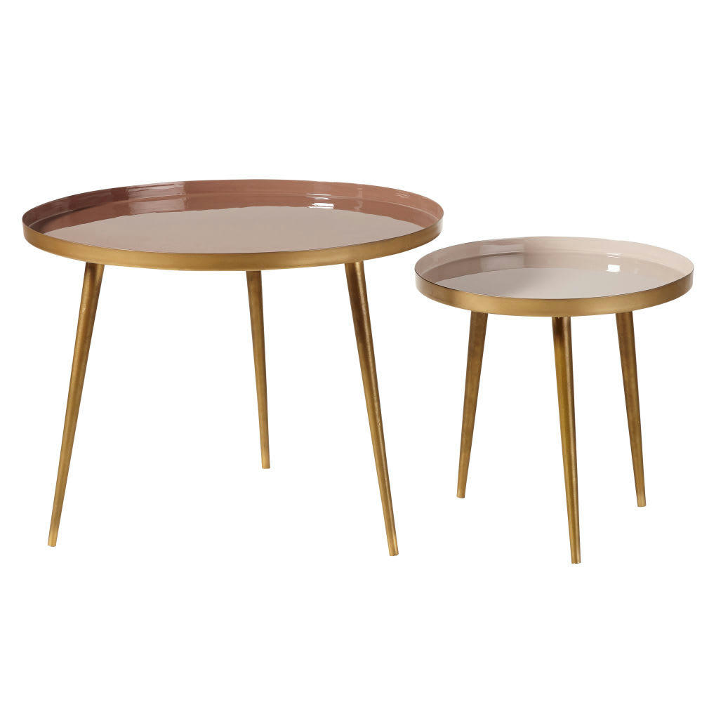 Avril - Tables gigognes en métal beige rosé et doré
