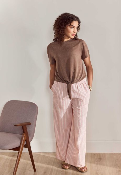 Womens Mocha Slub Front Knot T-Shirt