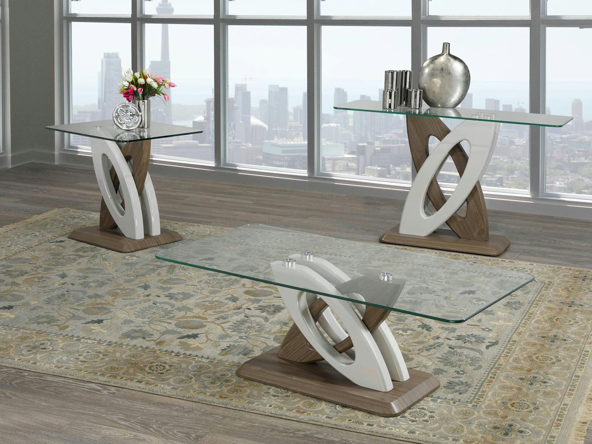 Brassex Tuscan Accent End Table, White/Walnut
