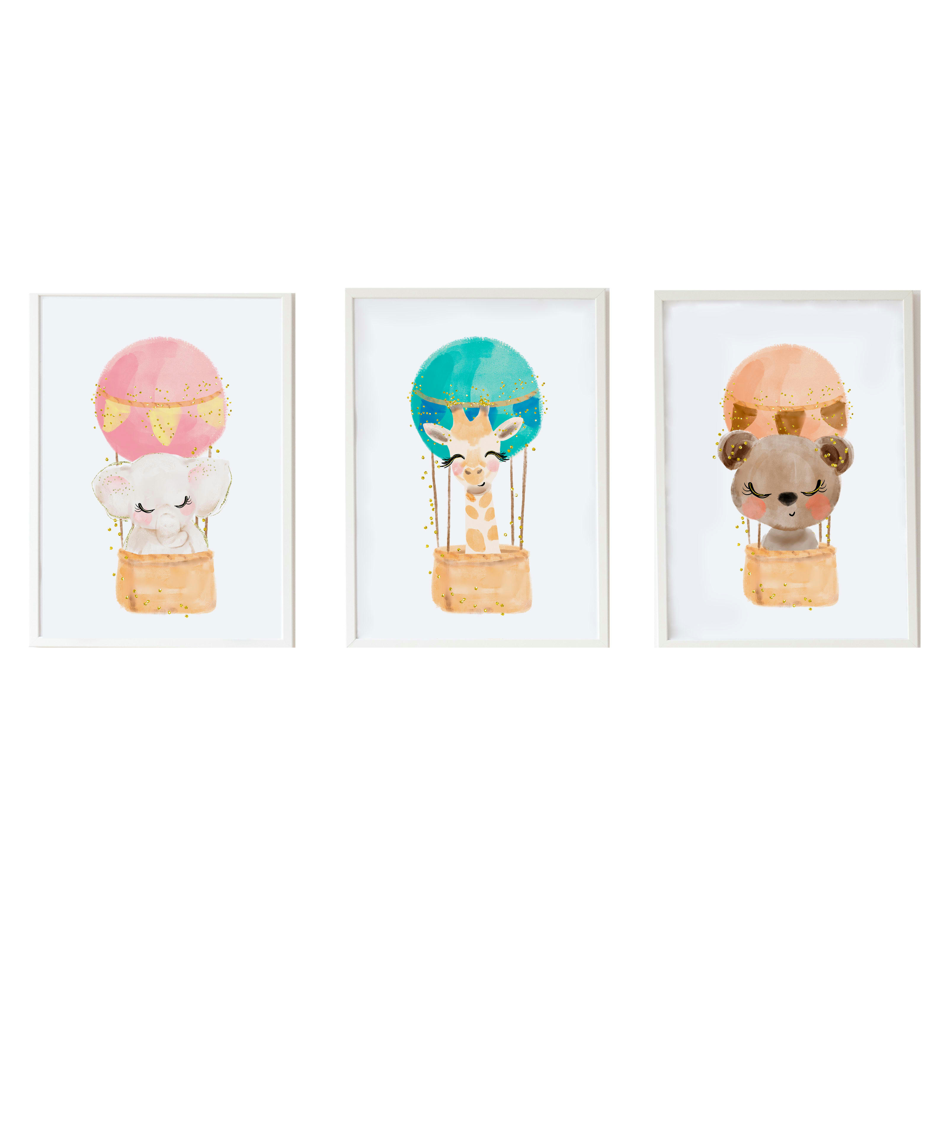 DECOWALL - Pack encadré bois blanc impression le animaux et girafe 43X33 cm