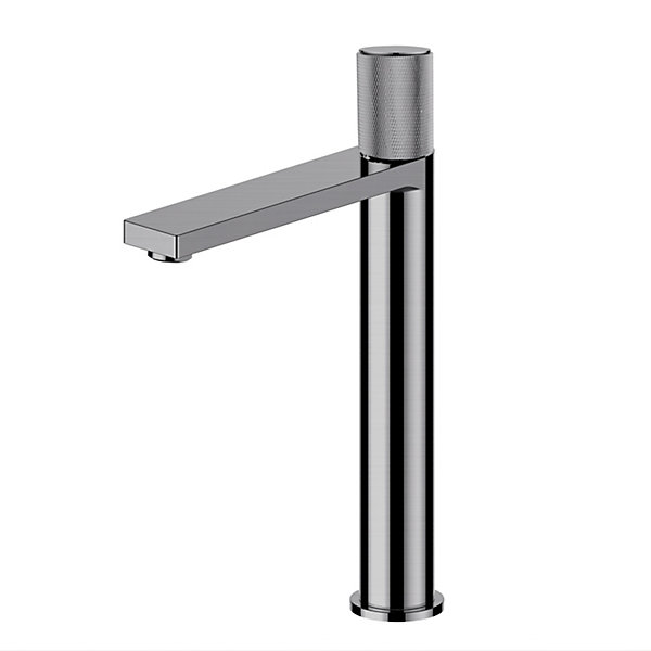 Mitigeur haut salle de bain strié finition métal