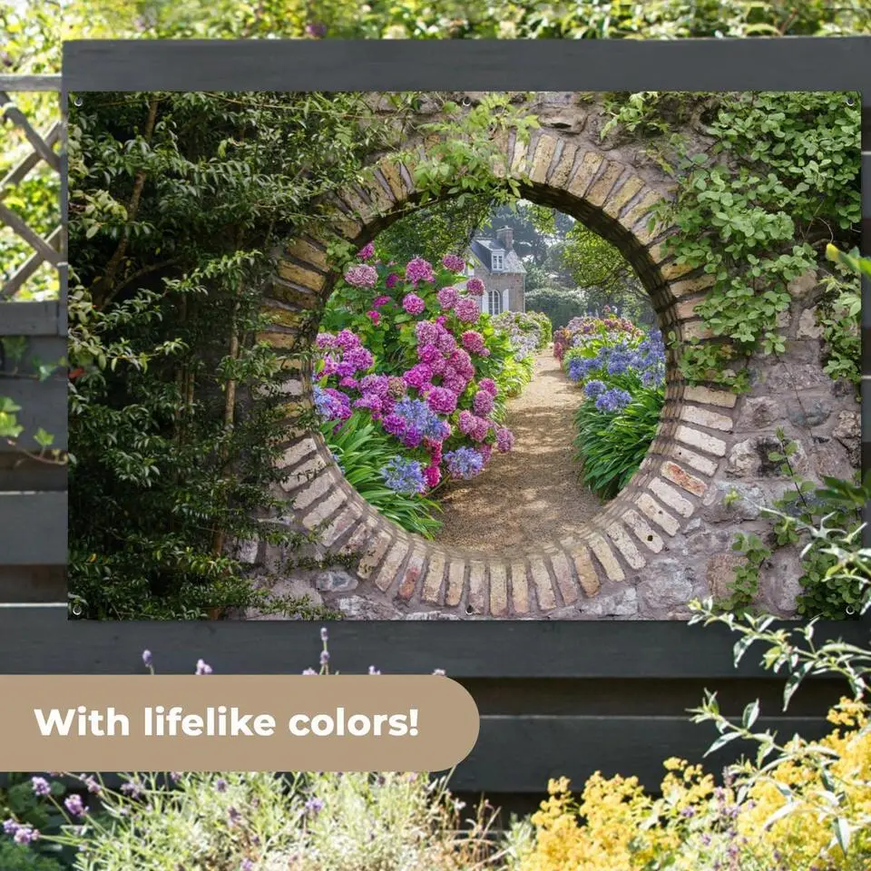 MuchoWow Tuinposter 180x120cm Doorkijk Bloemen Hortensia Zomer