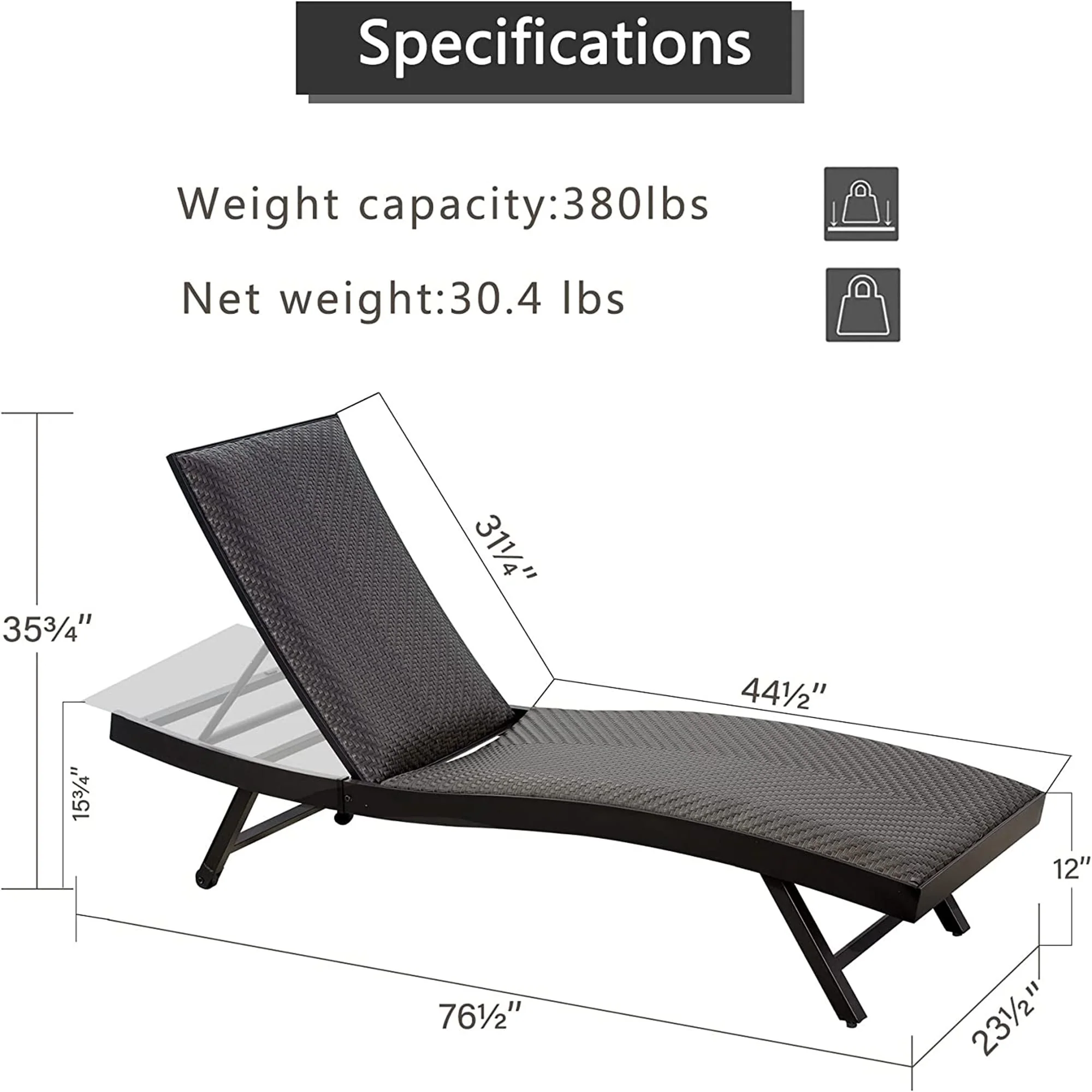 Set of 2 Outdoor Rattan Chaise Lounge Set with Wheels and Adjustable Backrest for Poolside or Patio