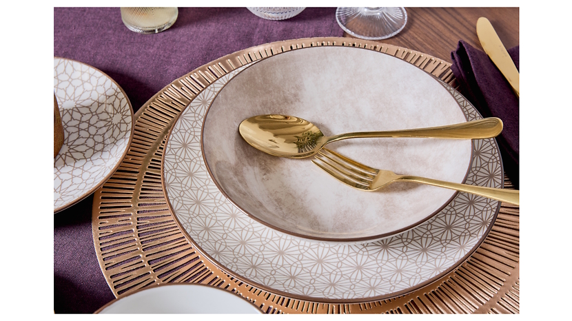 Komplet obiadowy porcelanowy Habana 18 el. beżowy