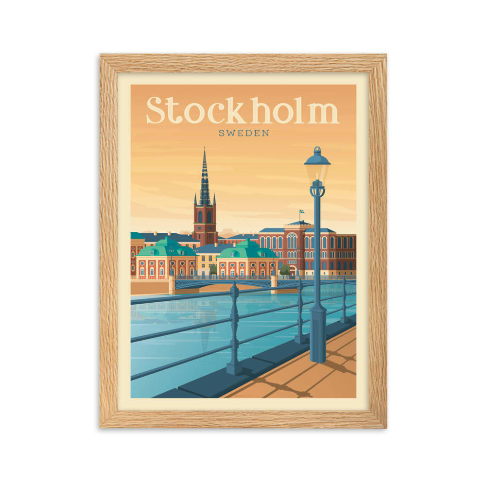 - Affiche Stockholm Suède avec Cadre (Bois) 21x29,7 cm