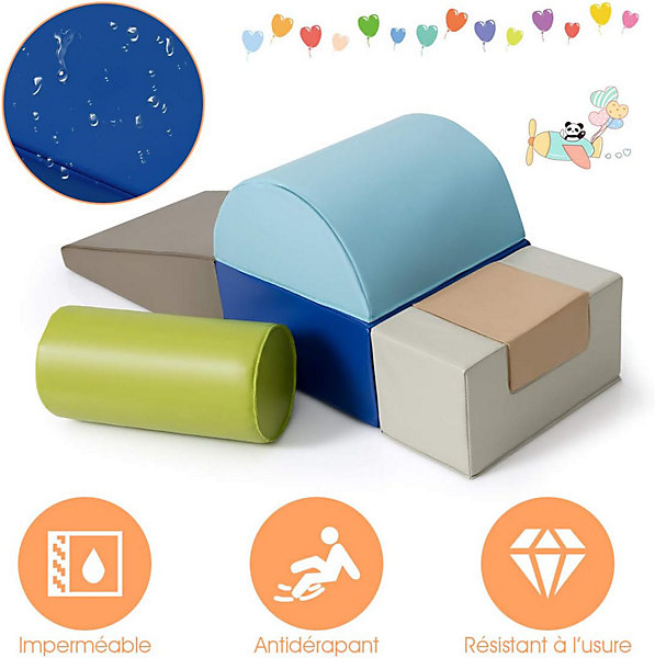 6 Pcs Parcours Motricité Bébé, Jouets éducatifs avec Housse en PU et Remplissage en EPE, Enfants d'Âge Préscolaire (Gris)