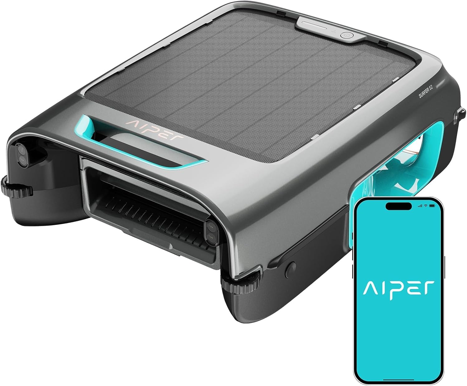 AIPER Surfer S2 Solar Powered Pool Surface Skimmer Robot with APP Support  24/7 Continuous Cleaning  Dual Charging Modes  Smart Obstacle Avoidance  150-um Filtration  OTA Upgrade