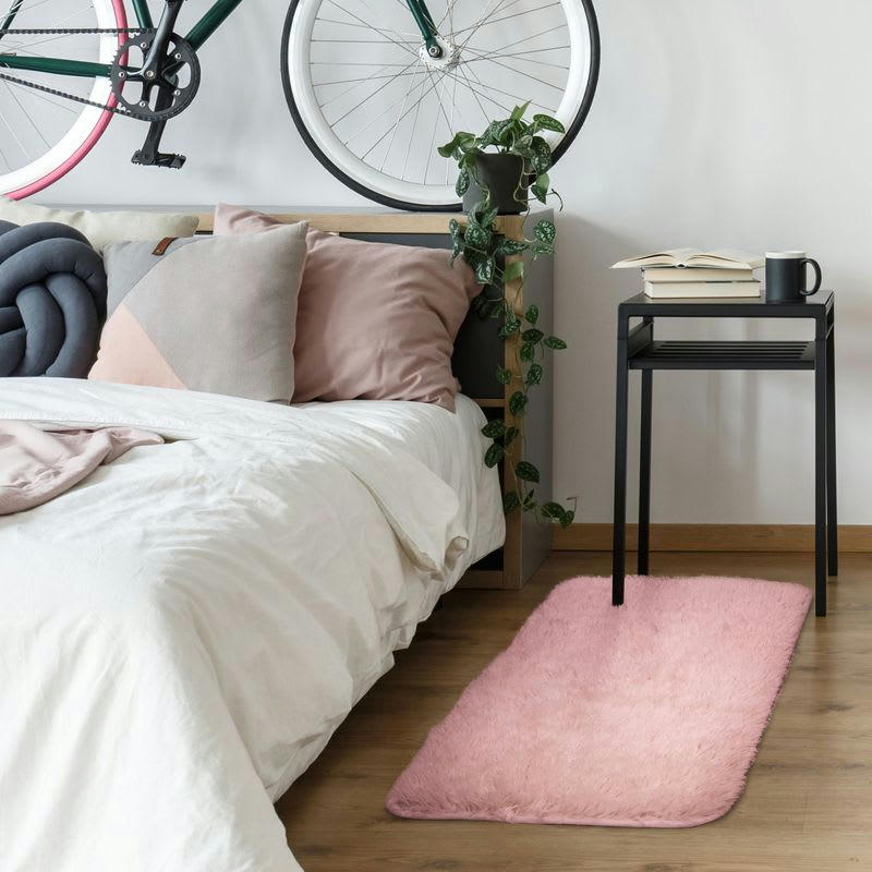 NEO - Tapis lavable à base fine et souple extra doux rose 60x90